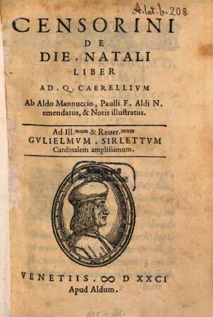 Censorini De die natali liber