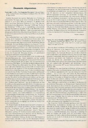 855-856 [Rezension] Wainwright, Geoffrey, The Ecumenical Movement