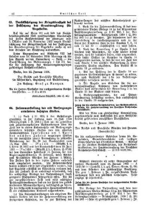 Zusammenstellung der mit Versorgungsanwärtern besetzten Stellen : [Allgemeine Verwaltungssachen] ; [Für das Reich] ; [Amtliche Erlasse] ; [Amtlicher Teil]