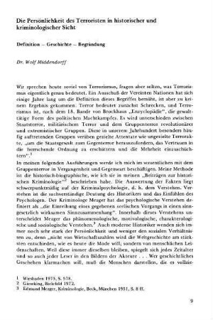 Die Persönlichkeit des Terroristen in historischer und kriminologischer Sicht