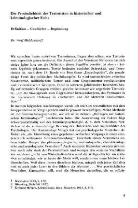 Die Persönlichkeit des Terroristen in historischer und kriminologischer Sicht