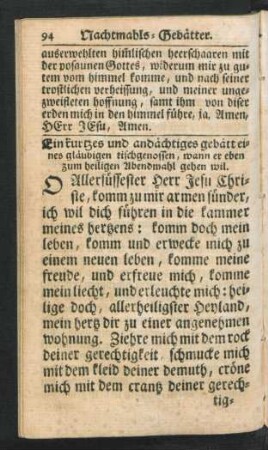 Ein kurtzes und andächtiges gebätt eines gläubigen tischgenossen, ...