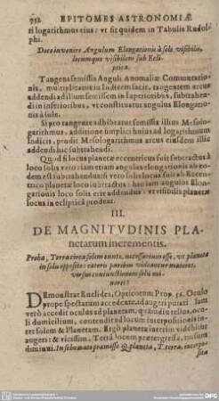 III. DE MAGNITUDINIS PLAnetarum incrementis.