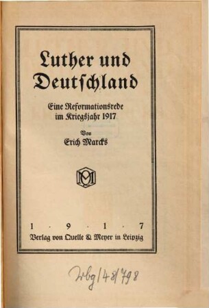 Luther und Deutschland : eine Reformationsrede im Kriegsjahr 1917