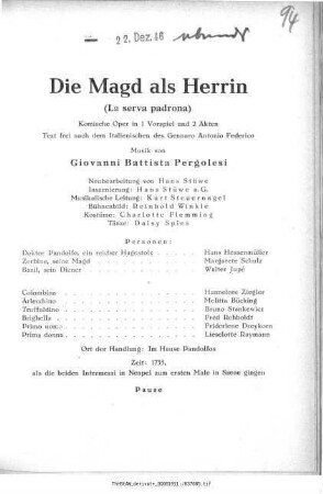 Die Magd als Herrin (La serva padrona)