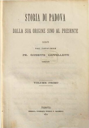 Storia di Padova dalla sua origine sino al presente, 1