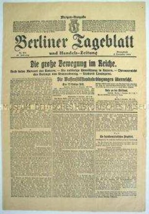 "Berliner Tageblatt" zur Ausbreitung der revolutionären Stimmung im ganzen Reich