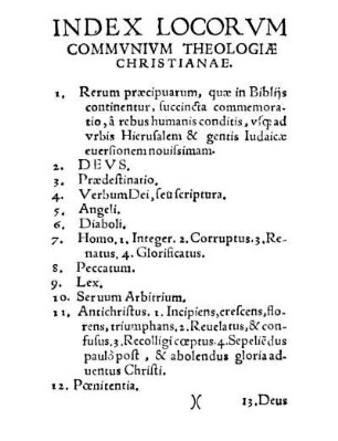 Index Locorvm Commvnivm Theologiæ Christianae.