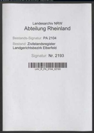 Geburtsregister Heiligenhaus