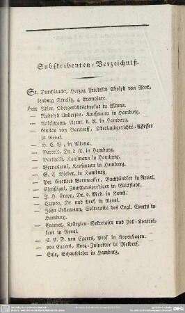Subscribenten-Verzeichniß