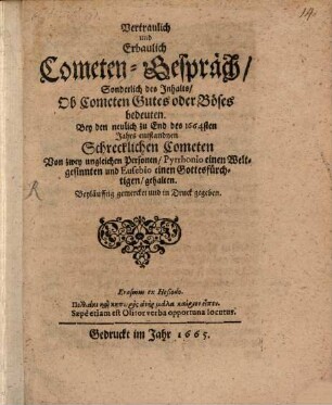 Vertraulich und erbauliches Cometen-Gespräch