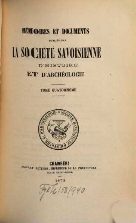 Mémoires et documents. 14. 1873