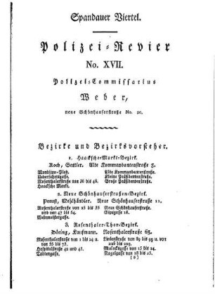 Spandauer Viertel. Polizei= Revier No. XVII.
