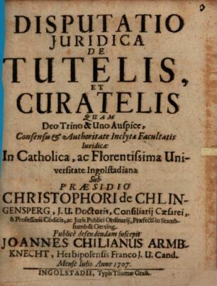 Disputatio Juridica De Tutelis Et Curatelis