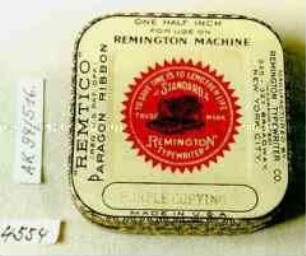 Blechdose für Schreibmaschinenfarbband "ONE HALF INCH FOR US ON REMINGTON MACHINESTANDARD REMINGTON TYPEWRITER PURPLE COPYING"
