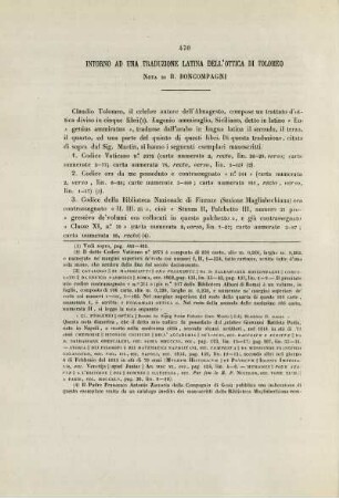Intorno ad una traduzione latina dell'ottica die Tolomeo.