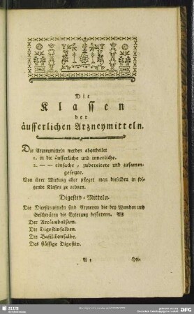 Die Klassen der äusserlichen Arzneymitteln