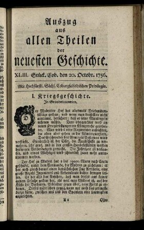 XLIII. Stück. Cob. den 20. Octobr. 1756.