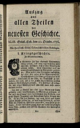 XLIII. Stück. Cob. den 20. Octobr. 1756.