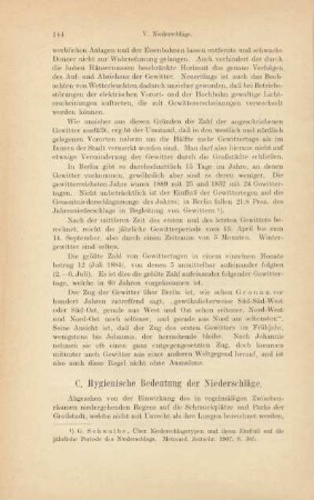 C. Hygienische Bedeutung der Niederschläge