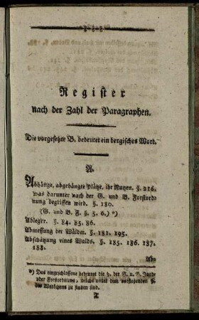 Register nach der Zahl der Paragraphen.