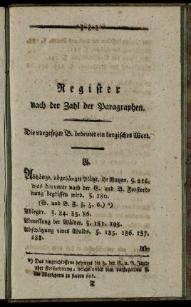 Register nach der Zahl der Paragraphen.