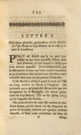 Lettres et mémoires pour servir à l'histoire naturelle, civile et politique du Cap Breton : depuis son établissement jusqu'à la reprise de cette isle par les Anglois en 1758