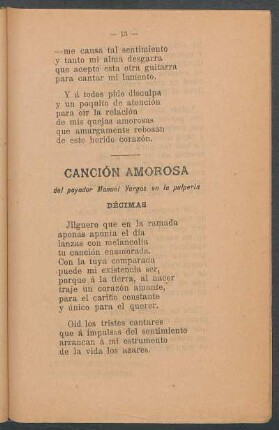 Canción amorosa del payador Manuel Vargas en la pulpería : Décimas
