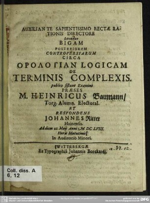 Dekadōn bigam posteriorem controversiarum circa orologian logicam de terminis complexis
