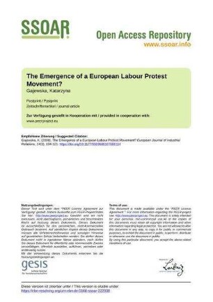 The Emergence of a European Labour Protest Movement?