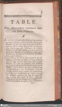 Table Des Matières contenues dans ces deux Volumes