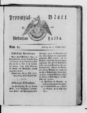 Num. 21., Ausgabe vom 17. Oktober 1815