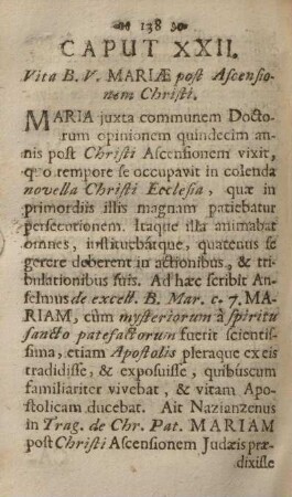 Caput XXII. Vita B. V. Mariæ post ascensionem Christi.