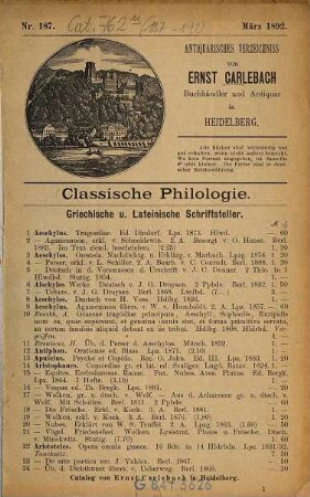 Antiquarisches Bücherverzeichnis. 187. 1892