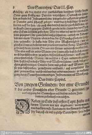 Das dritte Capitel. Von zweyen Gründen/ der eine Grundt P. der ander Creutzlein oder Grundt Q. genennt/ zu verfertigung der Sonnuhren auß diesem andern Fundament zu fordern von nöthen.