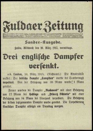 Erste Ausgabe vom Mittwoch, den 10. März 1915.