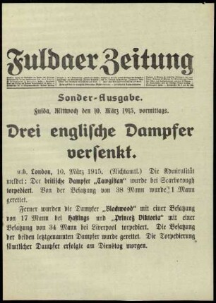 Erste Ausgabe vom Mittwoch, den 10. März 1915.