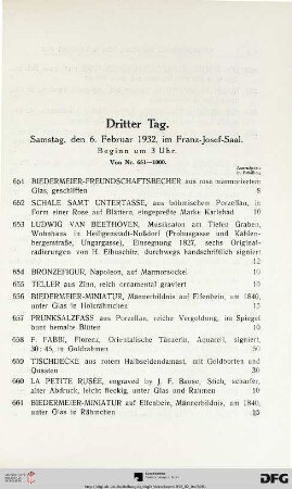 Dritter Tag: Samstag, den 6. Februar 1932, im Franz-Josef-Saal, Beginn um 3 Uhr (Nr. 651-1000)