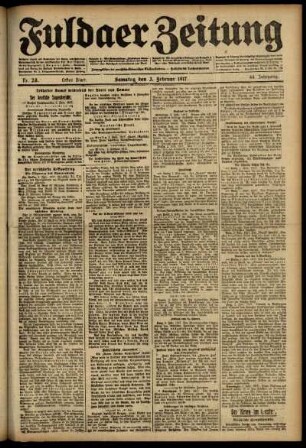 Erste Ausgabe vom Samstag, den 03. Februar 1917.