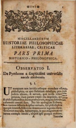 Miscellanea historiae philosophicae literariae criticae ...