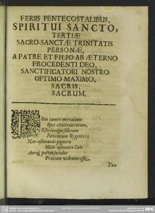 Feriis pentecostalibus, Spiritui sancto, tertiae sacro-sanctae trinitatis personae ... / Joh. Rölingius
