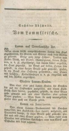 Sechster Abschnitt. Vom Lammfleische