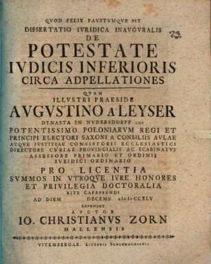 Dissertatio ivridica inavgvralis de potestate ivdicis inferioris circa adpellationes