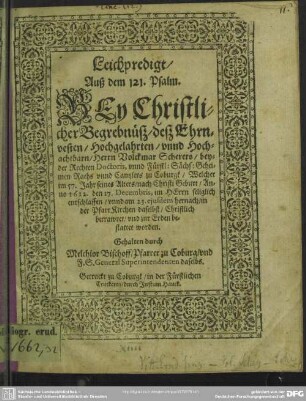 Leichpredigt bey christlichem Begräbniß Volckmar Scherers