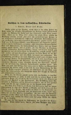 Umschau in dem nassauischen Schulwesen : 1. Schule, Staat und Kirche