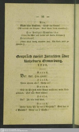 Gespräch zweier Israeliten über Kotzebue's Ermordung. 1820