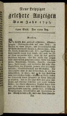 69tes Stück. Den 28ten Aug.