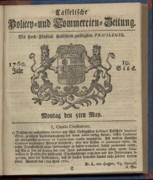 19. Stueck, Montag den 5ten May 1760