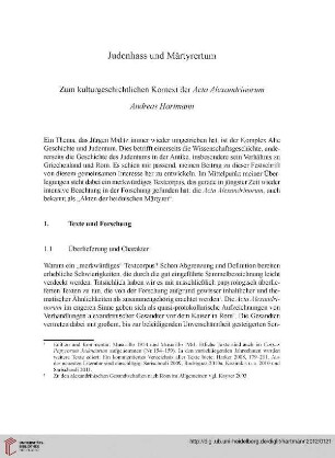Judenhass und Märtyrertum. Zum kulturgeschichtlichen Kontext der Acta Alexandrinorum