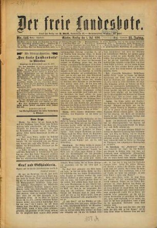 Der freie Landesbote : unabhängiges Organ für die Vertretung freiheitlicher Bestrebungen. 1890,7/12 = Jg. 21
